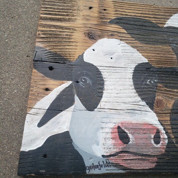 Cow Portrait original‎ Oil Painting Larry Geilenfeldt Rustic Reclaimed Wood - Picture 2 of 9